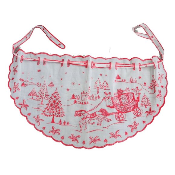 Vintage Apron Christmas Chiffon Red & White Half Apron 1950s - Picture 2 of 4